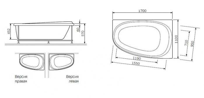 Ванна акриловая правосторонняя 170х110 см AM.PM Like W80A-170R110W-A Ванна акриловая правосторонняя 170х110 см AM.PM Like W80A-170R110W-A. Фото